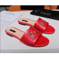 Top Design Dolce&Gabbana Cutout DG Calfskin Flat Slide Sandals 012506 Red 2021