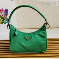 Super Quality Prada Re-Edition 2005 Nylon and Crocodile Leather Hobo Bag 1BC204 Green 2021 