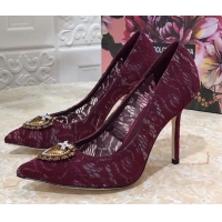 Top Quality Dolce&Gabbana DG Lace High- Heel Pumps 10.5cm 033175 Burgundy 2021