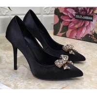 Good Product Dolce&Gabbana DG Silk Crystal Bow Pumps 10.5cm 060842 Black 2021