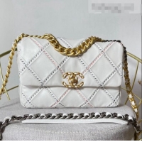 New Style Chanel 19 Patchwork Lambskin Large Flap Bag AS1161 White 2021