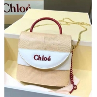 Grade Quality Chloe Small Aby Lock Chain Bag in Embossed Lizard Effect on Calfskin & Goatskin 3S036 Apricot