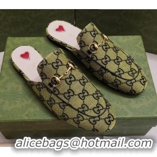 Popular Style Gucci GG Canvas Princetown Slipper with Horsebit 043051 Green 2021