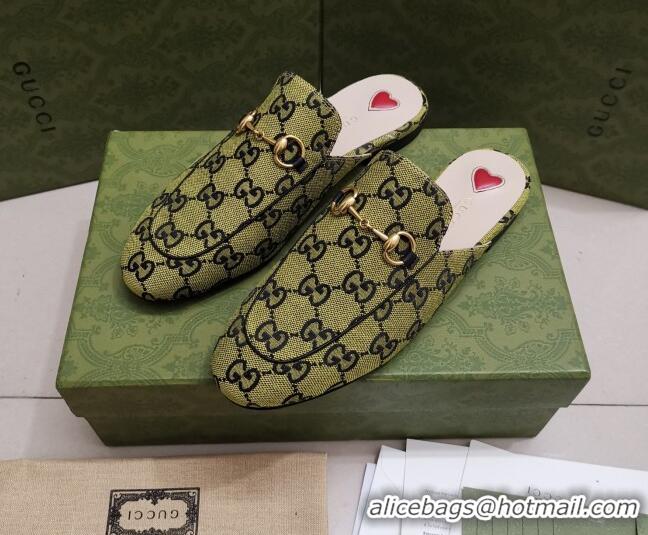 Popular Style Gucci GG Canvas Princetown Slipper with Horsebit 043051 Green 2021