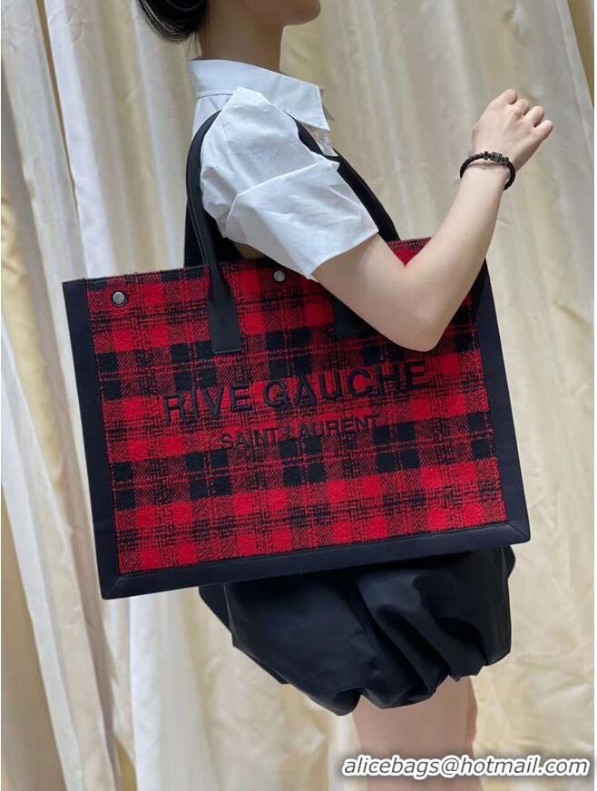 Buy Inexpensive Yves Saint Laurent Tote Book LINEN Shopping Bag Y509415 Red