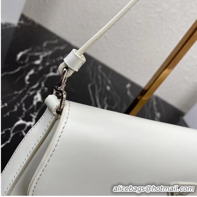 Good Quality Prada Cleo brushed leather shoulder bag with flap 1BH276 white
