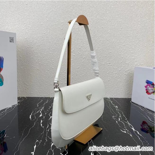 Good Quality Prada Cleo brushed leather shoulder bag with flap 1BH276 white