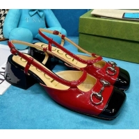 Luxurious Gucci Patent Calfskin Slingback Pumps 2.5cm with Horsebit 043010 Red 2021