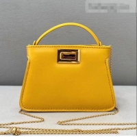 Good Product Fendi Leather Nano Pico Peekaboo Bag Charm FD8385 Yellow 2021
