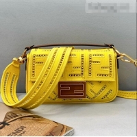 Fendi Baguette Mini Bag with FF embroidery 8372S Yellow 2021