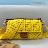 Market Sells Fendi Baguette Medium Bag with FF embroidery 8372L Yellow 2021