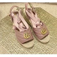 Good Quality Gucci GG Lambskin Wedge Sandals 10cm 070884 Dusty Pink