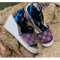 Top Grade Gucci GG Multicolor Canvas Wedge Sandals 070904 Pink 2021