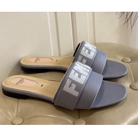 Best Luxury Fendi Lambskin Logo Print Flat Slide Sandals 070813 Grey 2021