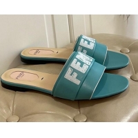 Trendy Design Fendi Lambskin Logo Print Flat Slide Sandals 070813 Blue 2021