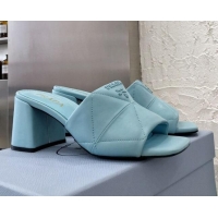 Perfect Prada Quilted Lambskin Heel Slide Sandals 7cm 050781 Blue 2021