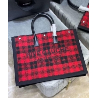 Buy Inexpensive Yves Saint Laurent Tote Book LINEN Shopping Bag Y509415 Red