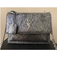Good Product Yves Saint Laurent SUNSET SMALL CHAIN BAG IN SHINY SCALE-EMBOSSED LEATHER Y544296 Silver