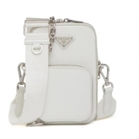 Cheap Price Prada Brushed leather shoulder bag 1BH183 white