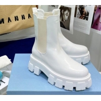 New Fashion Prada Monolith Brushed Leather Ankle Boots 081118 White 2021