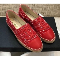 Grade Quality Chanel Tweed Flat Espadrilles G29762 Red 2021