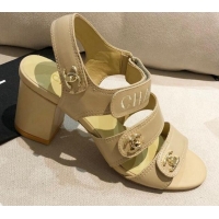 Low Price Chanel Lambskin Heel Sandals 8cm G37387 Apricot