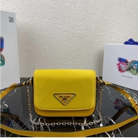 Popular Style Prada Small brushed leather shoulder bag 1BA263 yellow