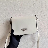Hot Sell Prada Small brushed leather shoulder bag 1BH308 white
