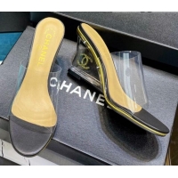 Low Price Chanel PVC CC Heeled Mules Sandals 070306 Black 2021