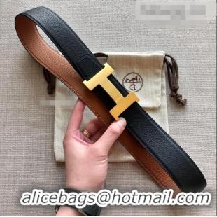 Cheapest Hermes Constance Calfskin Belt 38mm with H Buckle H1504 Black/Clay Brown 2021