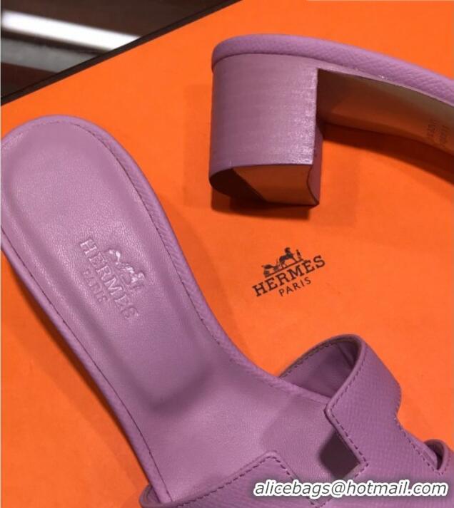 Best Grade Hermes Santorini Epsom Calfskin Classic H Heeled Slide Sandals 070527