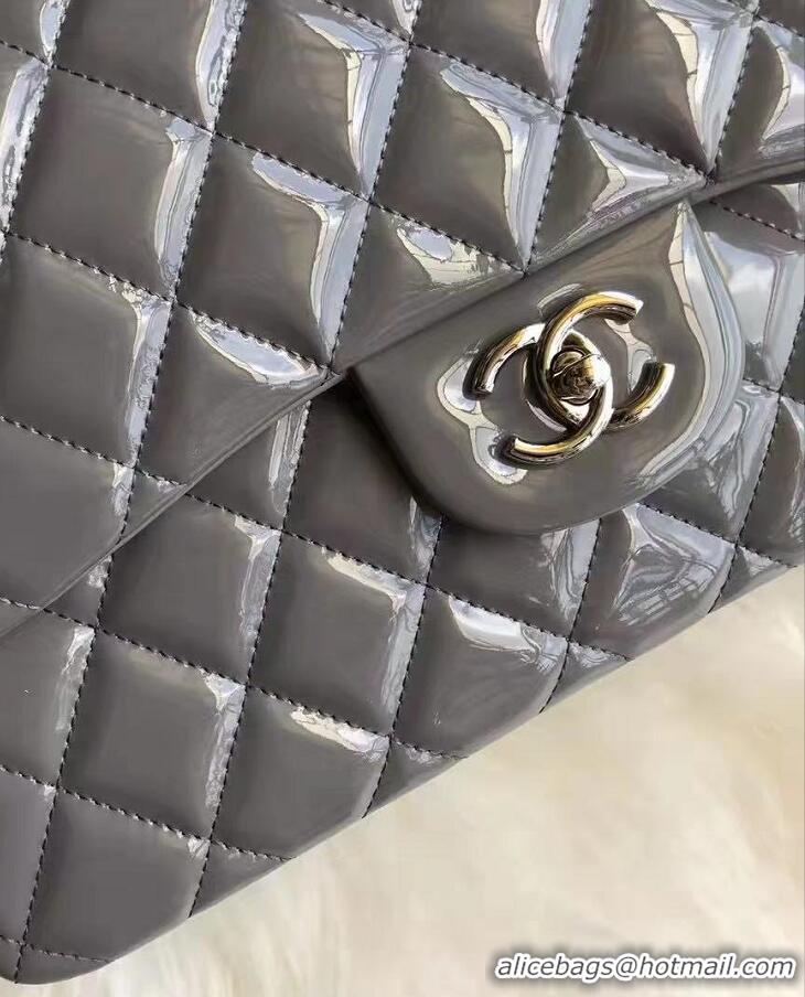 Discount Chanel Quilted Patent Leather Large Flap Bag A1113 Light Gray/Silver 2021