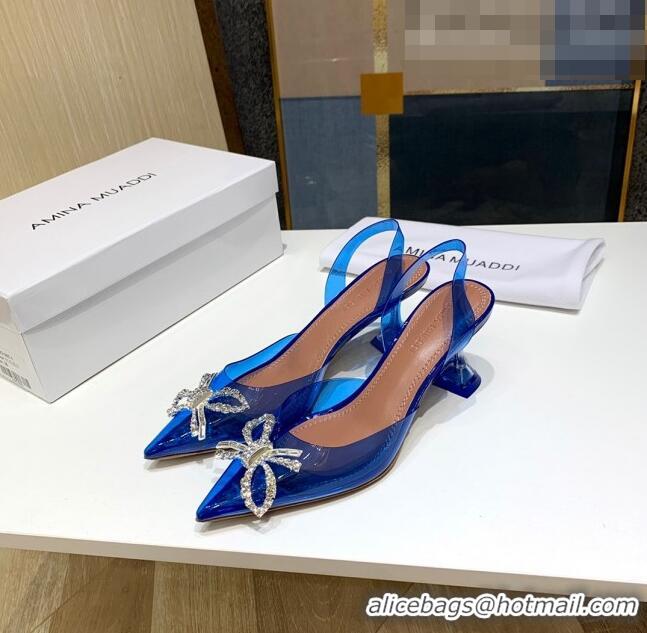 Low Cost Amina Muaddi PVC Bow Sandals 7cm AM0636 Blue 2021