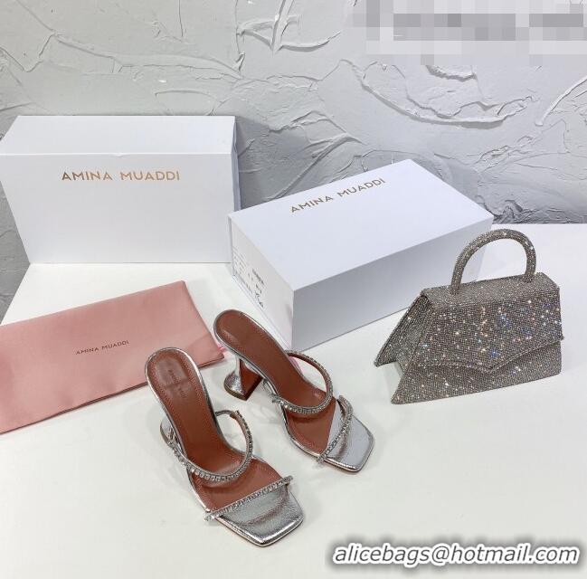 Well Crafted Amina Muaddi Glazed Crystal Sandals 9.5cm AM0811 Silver 2021