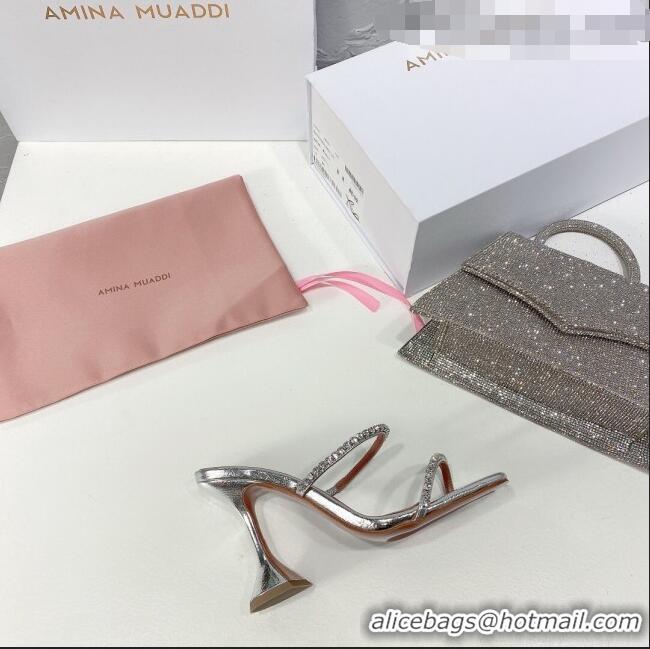 Well Crafted Amina Muaddi Glazed Crystal Sandals 9.5cm AM0811 Silver 2021