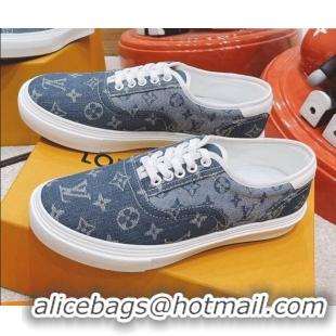 Hot Sale Louis Vuitton Men's Trocadero Richelieu Denim Canvas Sneakers Blue 061516