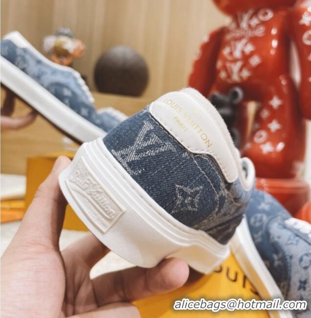 Hot Sale Louis Vuitton Men's Trocadero Richelieu Denim Canvas Sneakers Blue 061516