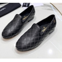 Good Looking Chanel Quilted Calfskin Loafers 080937 Black 2021