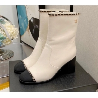 Top Quality Chanel Lambskin Chain Heel Short Boots 7cm G37826 White 2021
