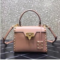 Good Product VALENTINO GARAVANI Rockstud Alcove Small grain calf leather handbag 2B0J71 pink