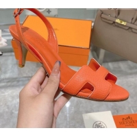 Super Quality Hermes Leather Heeled Sandals 7cm 061184 Orange