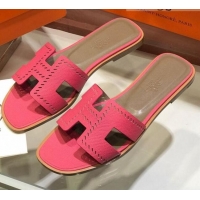 Best Product Hermes Santorini Epsom Calfskin Cut-out Classic H Flat Slide Sandals 070514 Pink