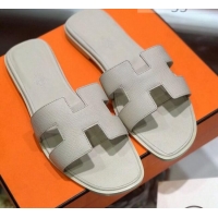 Top Quality Hermes Santorini Epsom Calfskin Classic H Flat Slide Sandals 070534 White