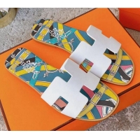Best Luxury Hermes Oran Swift Calfskin Print Insole Classic H Flat Slide Sandals 070540 White 2021
