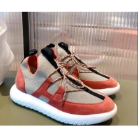 Top Quality Hermes Duel Knit and Suede Sneakers 070942 Beige/Orange 2021