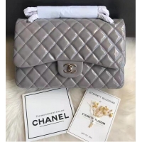 Discount Chanel Quilted Patent Leather Large Flap Bag A1113 Light Gray/Silver 2021