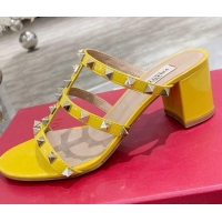 Low Cost Valentino Rockstud Patent Leather Slide Sandal 6cm 061535 Yellow