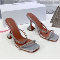Promotional Amina Muaddi Sequins Crystal Sandals 9.5cm AM0811 Silver 2021