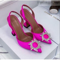 New Fashion Amina Muaddi Silk Crystal Circle Slingback Pumps 6.5cm AM1001 Pink 2021