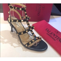 Hot Style Valentino Rockstud Calfskin Ankle Strap Sandals 6.5cm 082061 Black